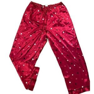 Gillian O’Malley Satin Pajama Pants - L red dotted , polyester, tie waist